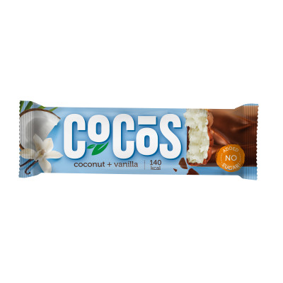 Батончик глазированный без сахара FitnesShock Cocos, 35 г, Ваниль-кокос