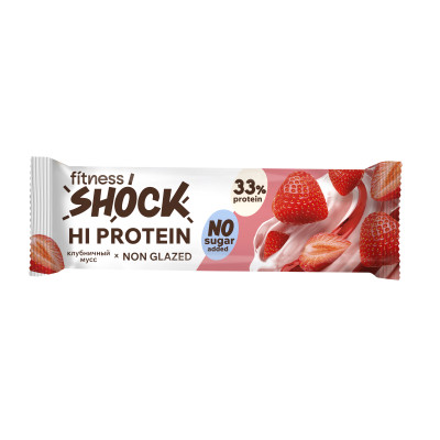 Протеиновый батончик FitnesShock Hi Protein, 60 г, Клубничный мусс