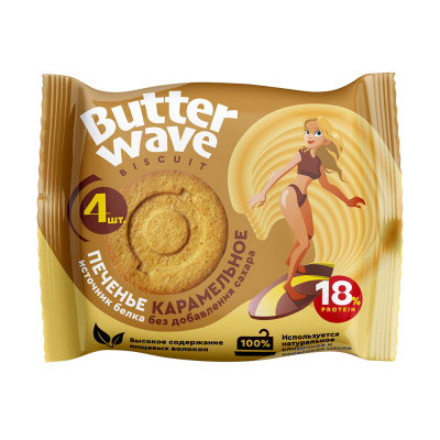 Протеиновое печенье Mr.Djemius Butter Wave, 36 г, Карамельное
