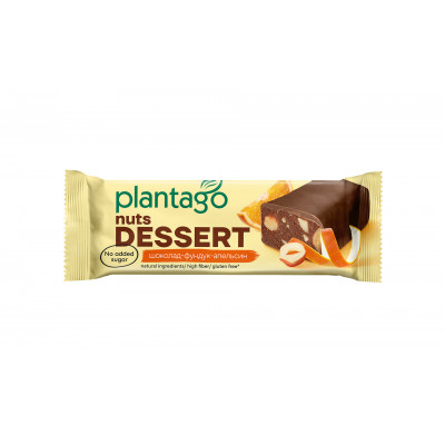 Ореховый глазированный батончик Plantago NUTS Dessert, 50 г, Шоколад-фундук-апельсин