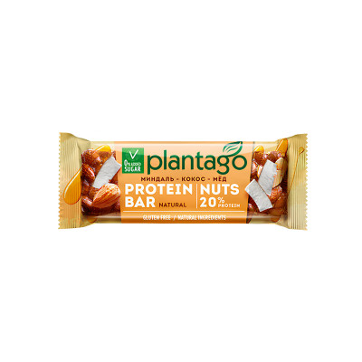 Протеиновый батончик Plantago Protein Bar Nuts, 40 г, Миндаль-кокос-мед