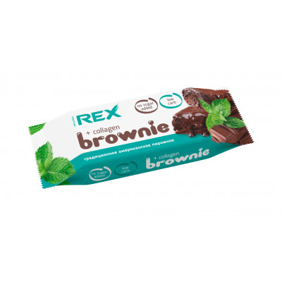 Протеиновое пирожное брауни ProteinRex Brownie + Collagen, 50 г, Мята