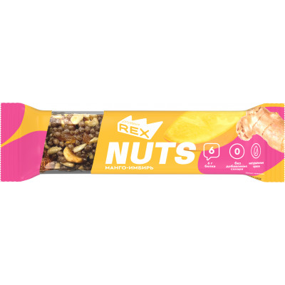 Протеиновый батончик ореховый ProteinRex Nuts, 40 г, Манго-имбирь