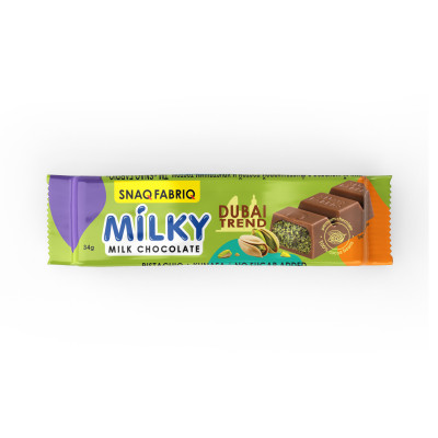 Молочная шоколадка Snaq Fabriq Milky, 34 г, Фисташковая паста и катаифи (Дубайский шоколад)