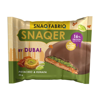 Протеиновое печенье Snaq Fabriq Snaqer, 45 г, Фисташковая паста, катаифи и карамель (Дубайский шоколад)