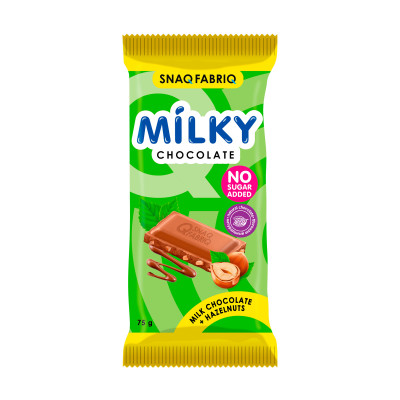Молочный шоколад без сахара Snaq Fabriq Milky Chocolate, 75 г, Молочный шоколад с фундуком