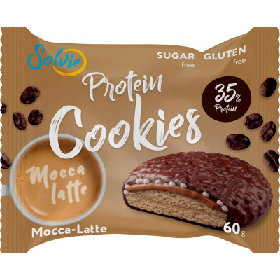 Глазированное протеиновое печенье с начинкой Solvie Protein cookies, 60 г, Мокка-латте