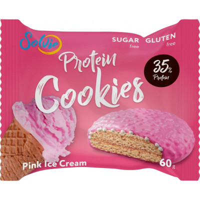 Глазированное протеиновое печенье с начинкой Solvie Protein cookies, 60 г, Розовое мороженое с йогуртовой глазурью
