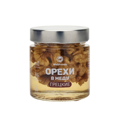 Орехи в меду WellFoods DEEP, 200 мл, Грецкий орех