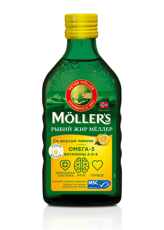 Омега-3 рыбий жир Moller Omega-3, 250 мл, Лимон купить в Москве по цене ...