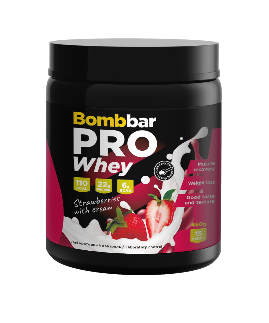 Сывороточный протеин Bombbar Pro Whey Protein, 450 г, Клубника со ...