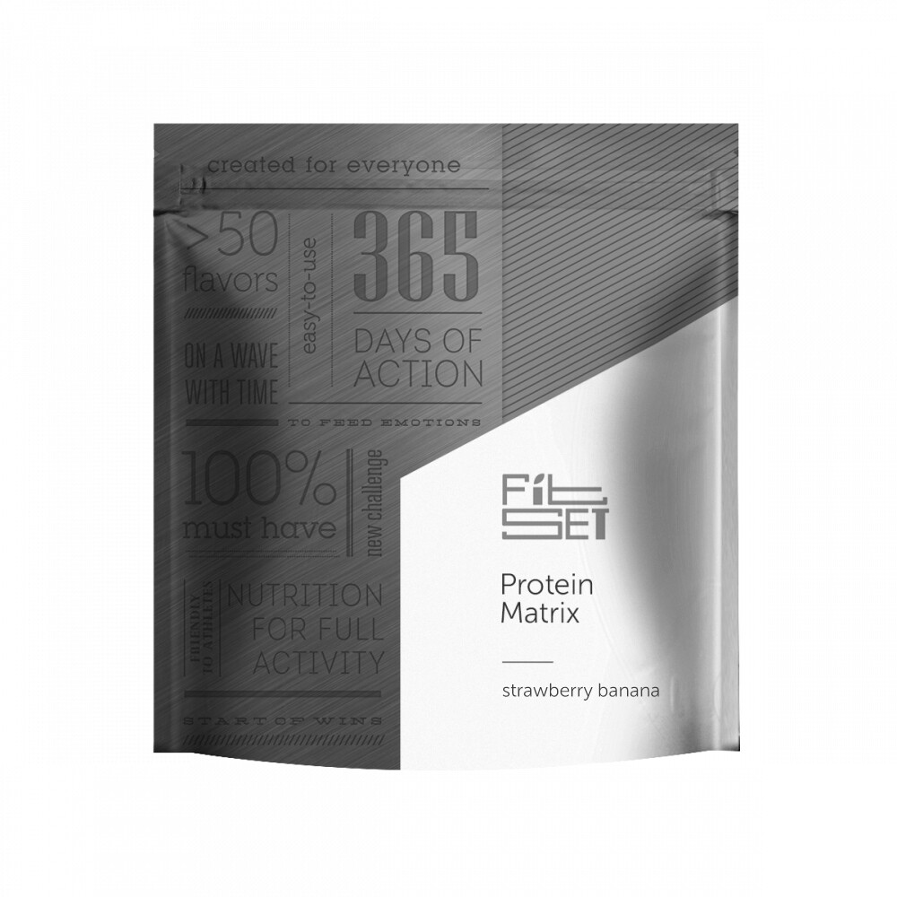 Многокомпонентный протеин FitSet Protein Matrix, 900 г, Клубника-банан ...