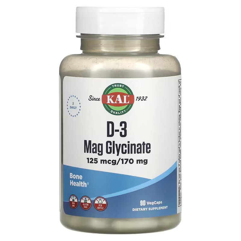 Глицинат магния Д3 KAL D-3 Mag Glycinate, 125 мкг/170 мг, 90 капсул ...