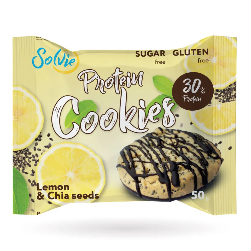 Протеиновое печенье Solvie Protein cookies, 50 г, Лимон с цукатами и  семенами чиа купить в Москве по цене 99 руб. 💪 Интернет-магазин  спортивного питания Гладиатор